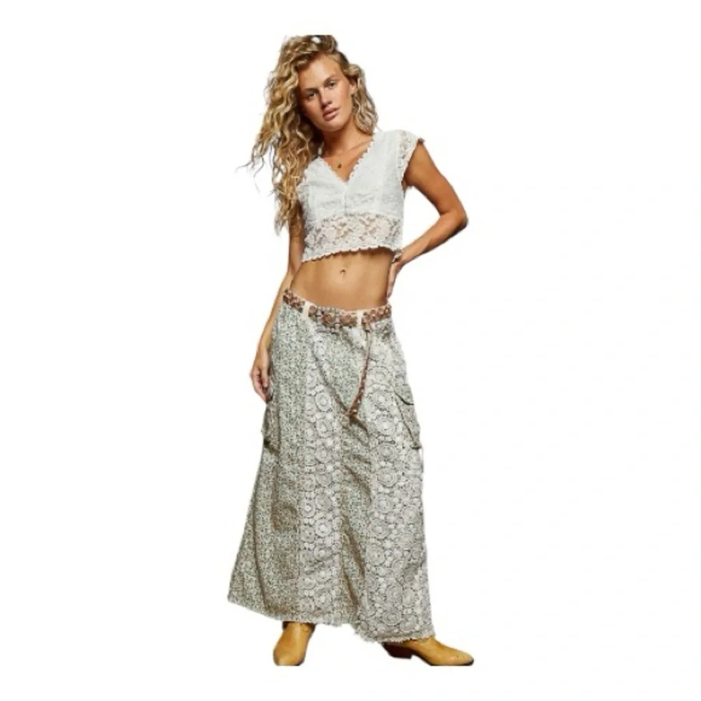 POL. Bohemian Lace Crop Top and Maxi Skirt Set